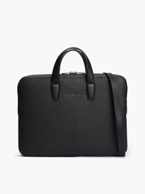 black th business textured laptop bag for men tommy hilfiger