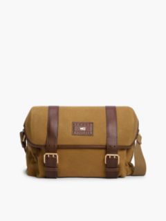 Textile Buckle Flap Crossbody Messenger Bag — Brown 1