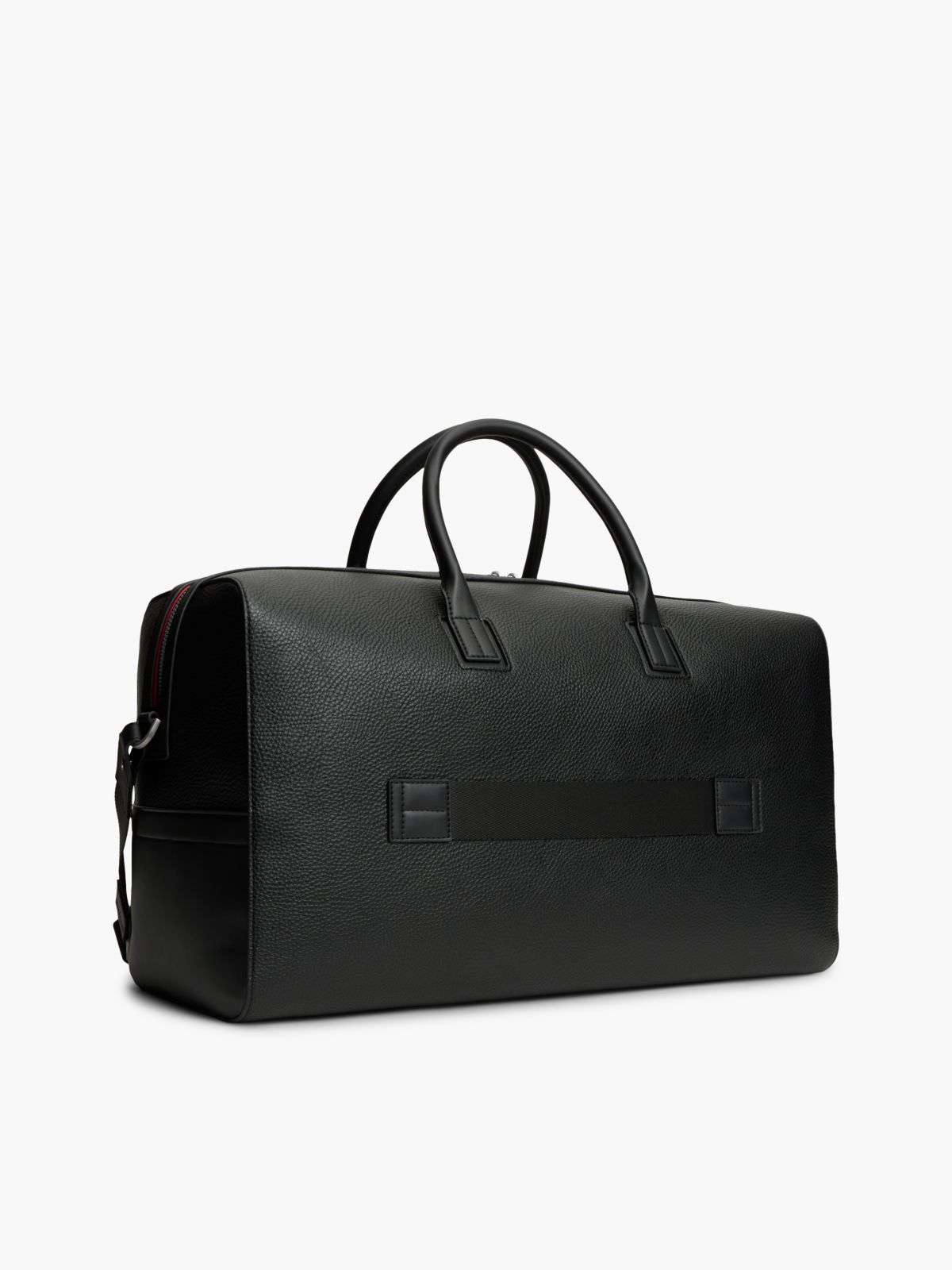 Metal Logo Pebble Grain Duffel Bag — Black