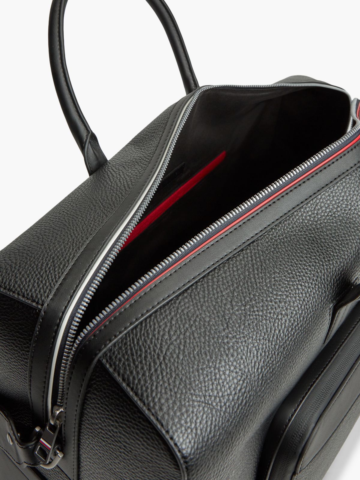 Metal Logo Pebble Grain Duffel Bag — Black