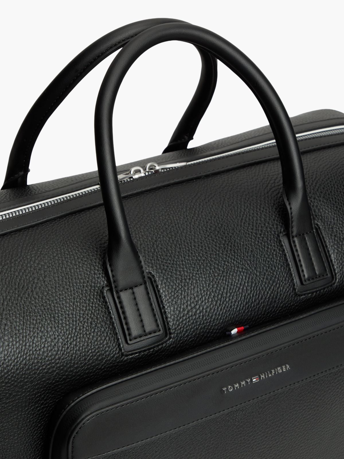 Metal Logo Pebble Grain Duffel Bag — Black
