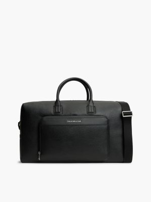 black dufflebag mit metall-logo und narben-finish für herren - tommy hilfiger