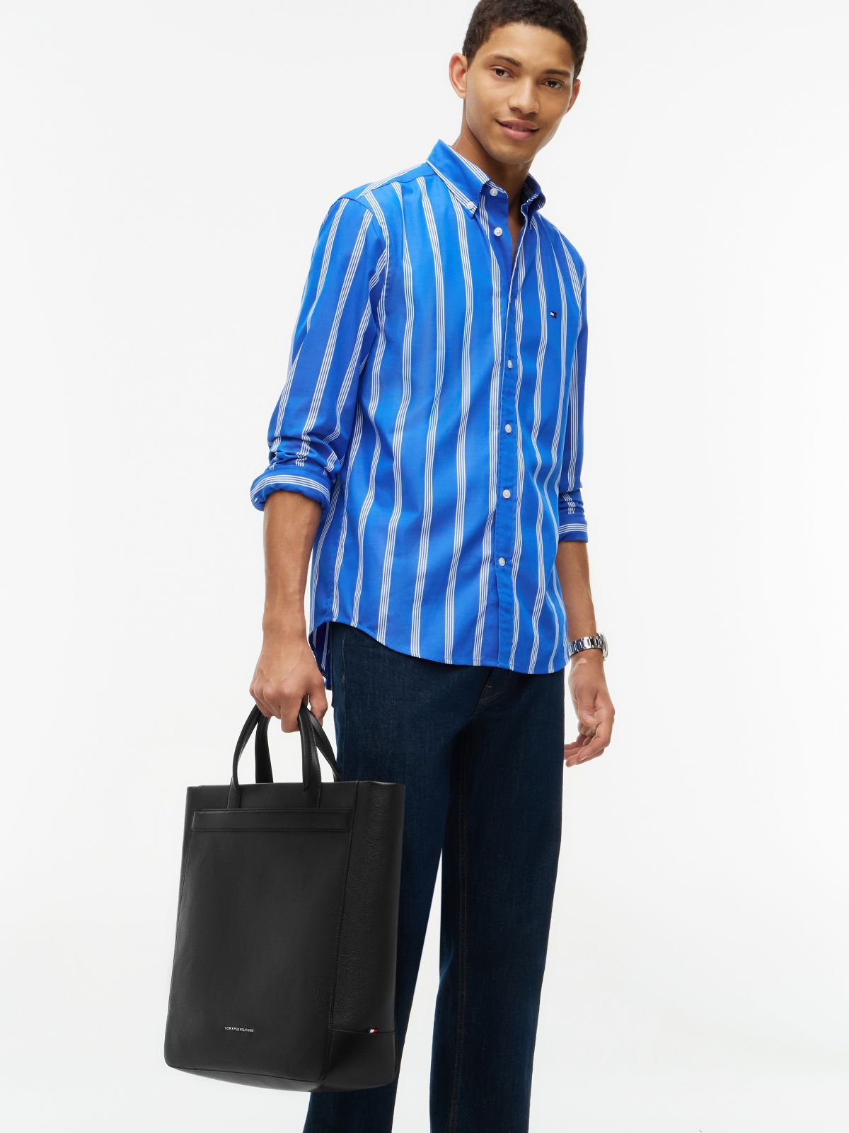 TH Business Leather Logo Tote Bag — Black