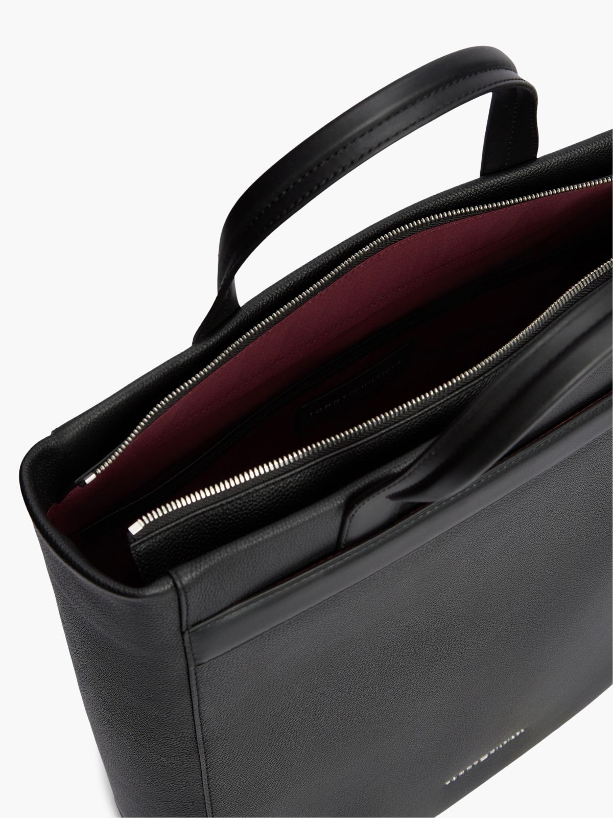 TH Business Leather Logo Tote Bag — Black