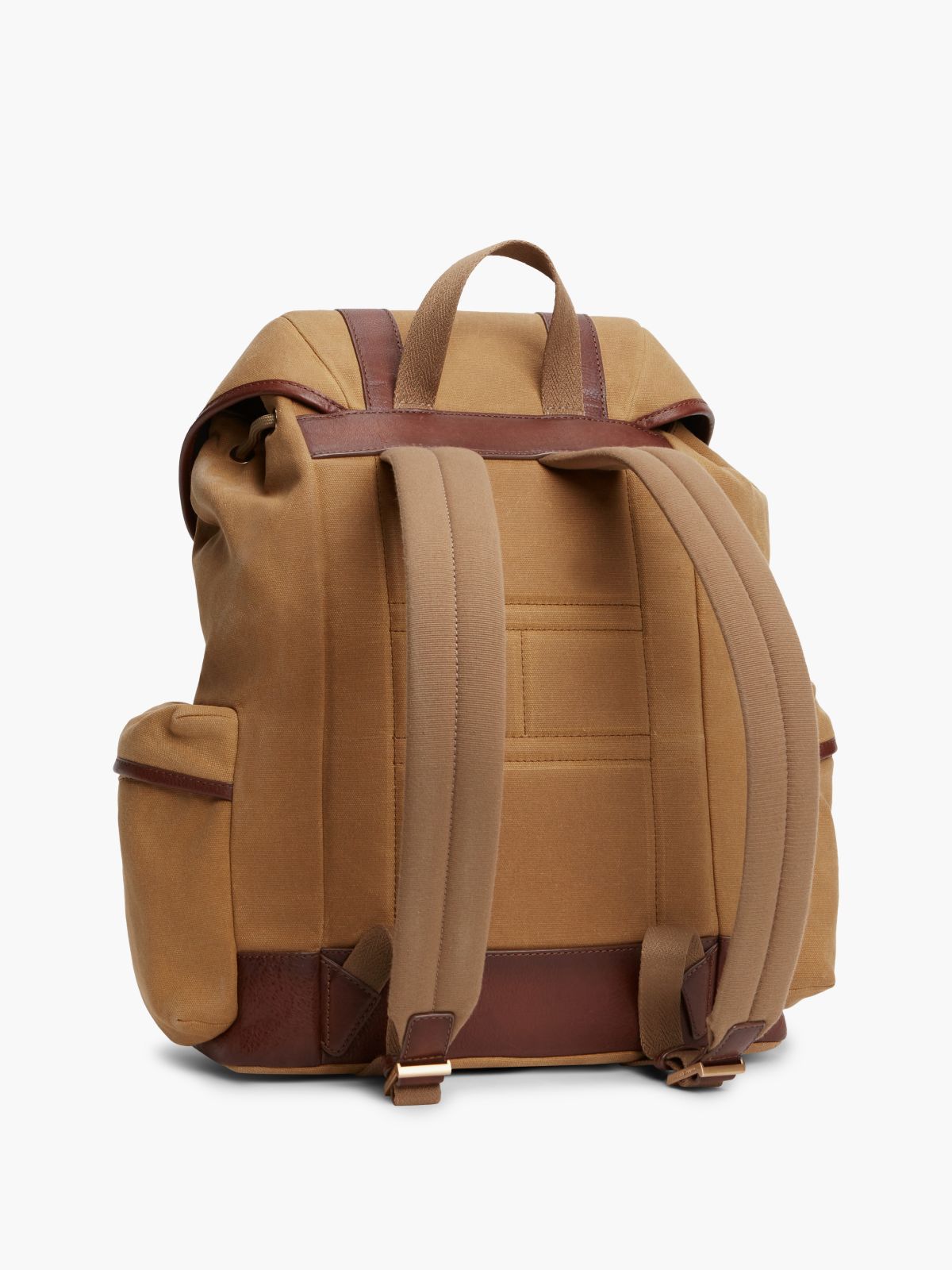 Logo Patch Buckle Flap Backpack — Brown