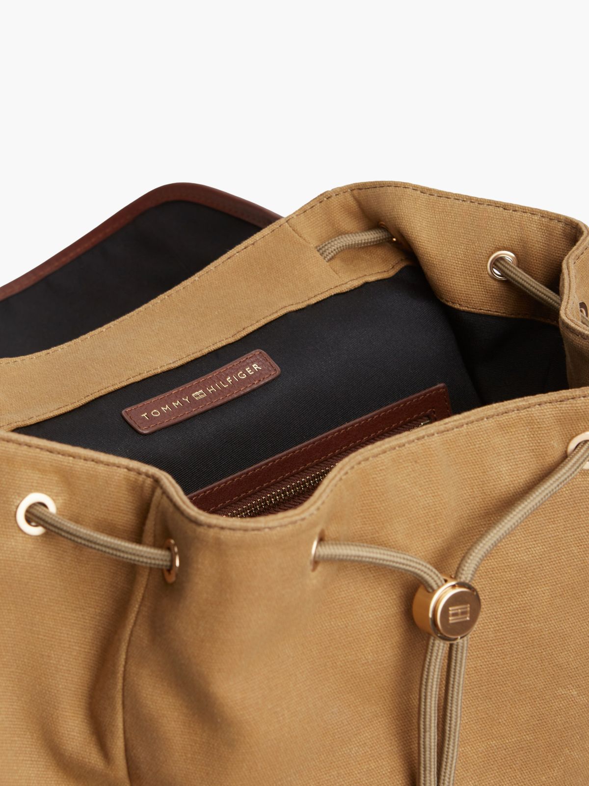 Logo Patch Buckle Flap Backpack — Brown