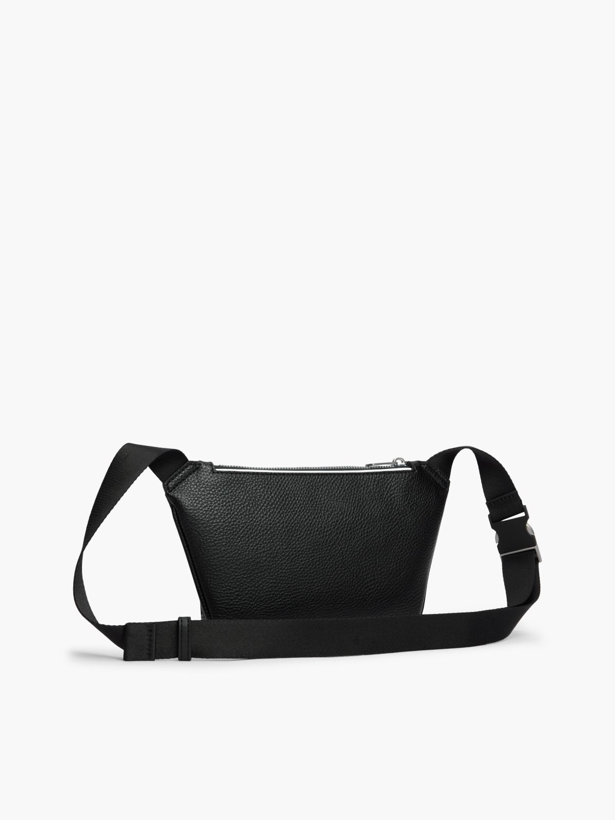 Metal Logo Textured Crossbody Bum Bag — Black