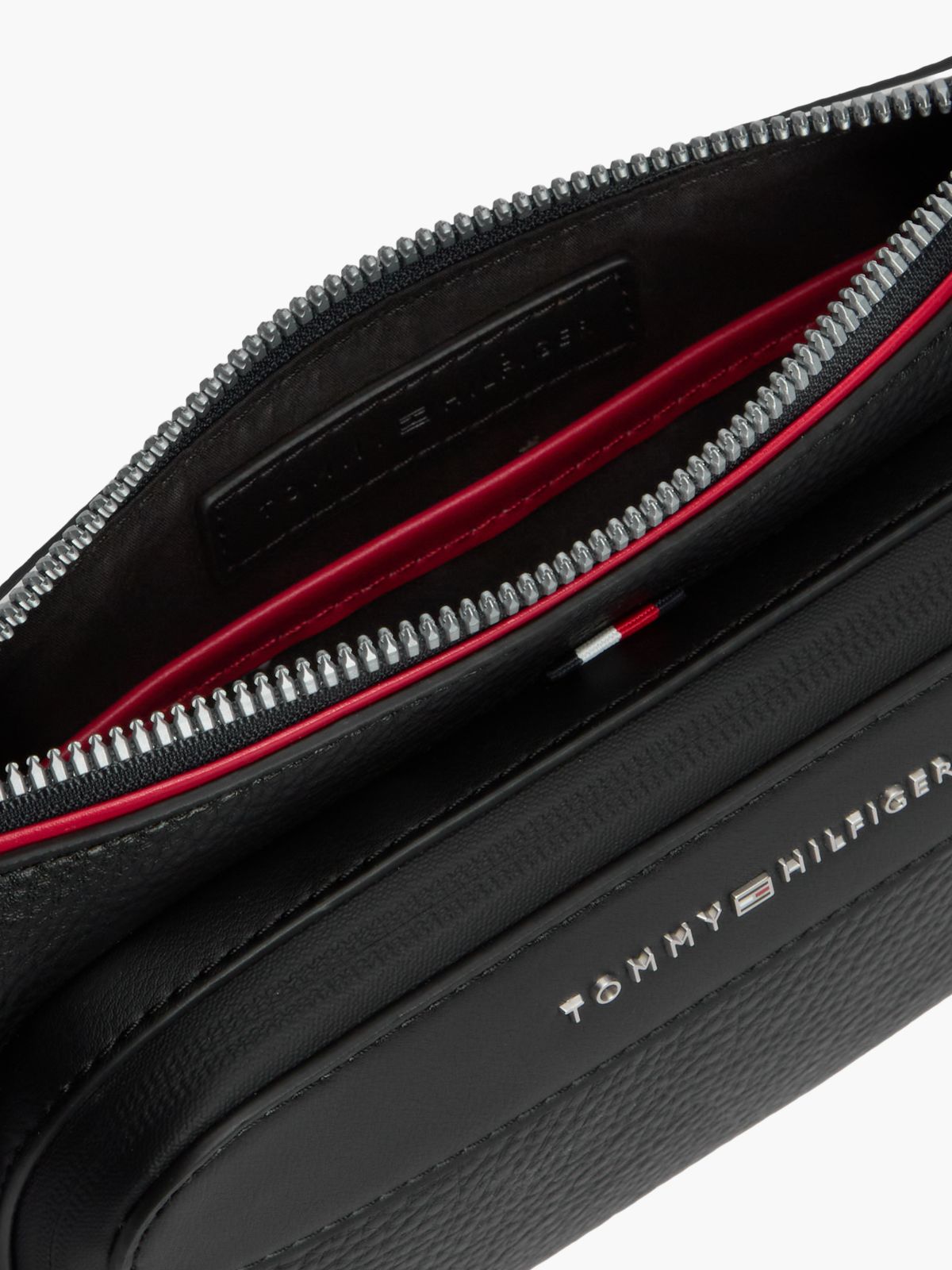 Metal Logo Textured Crossbody Bum Bag — Black