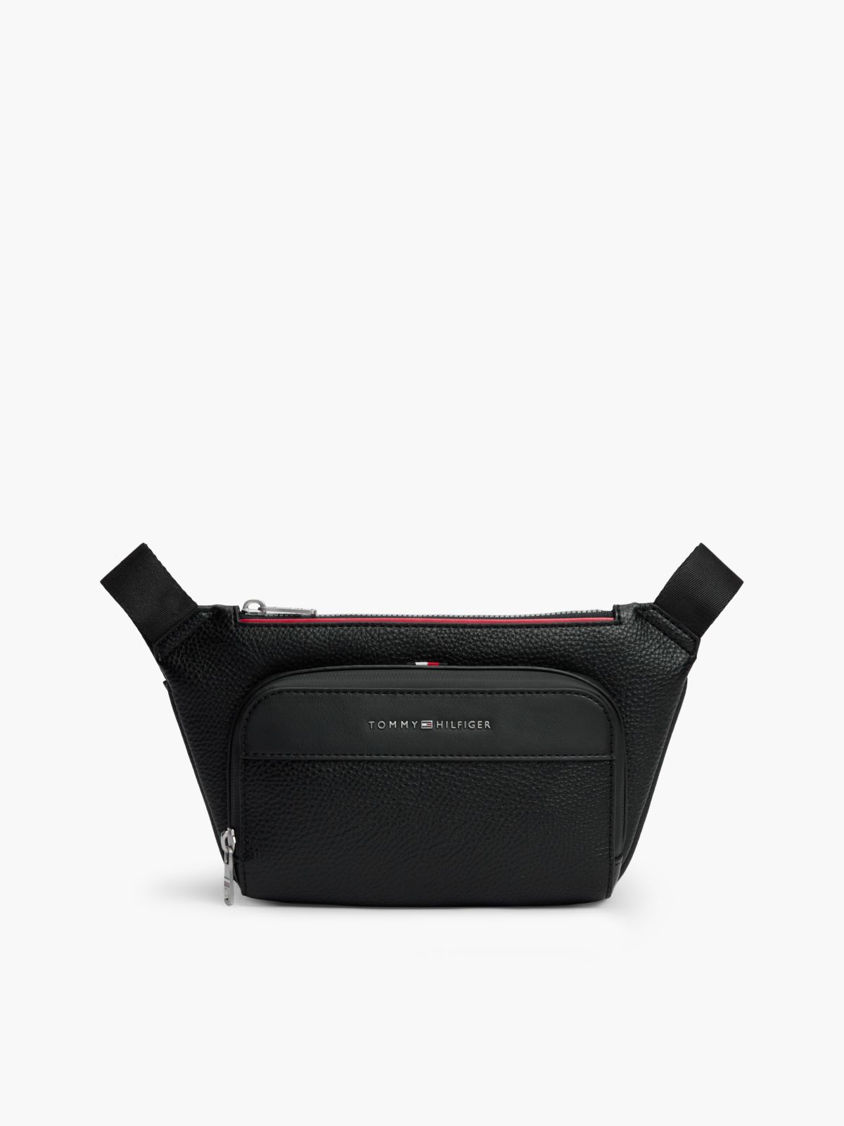 Metal Logo Textured Crossbody Bum Bag — Black
