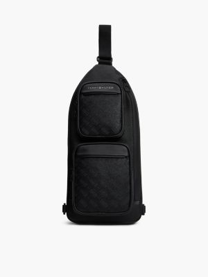 black modern textured flag sling bag for men tommy hilfiger