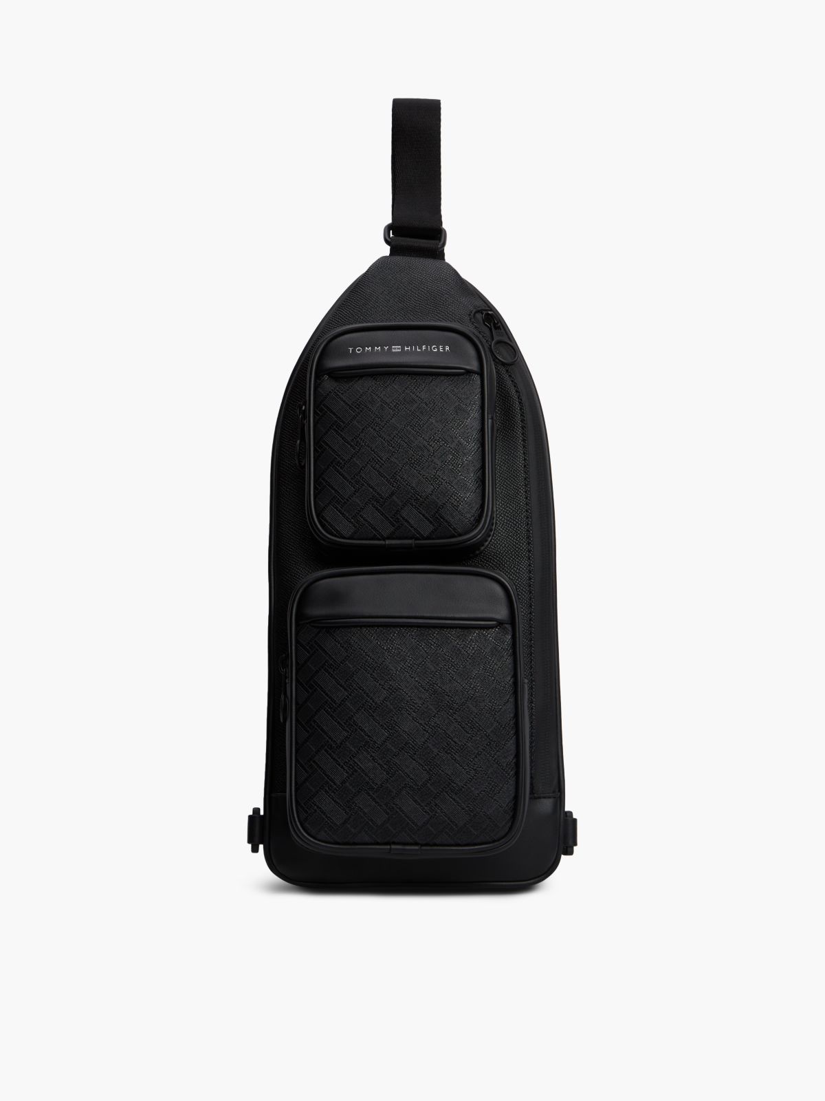 Modern Textured Flag Sling Bag — Black