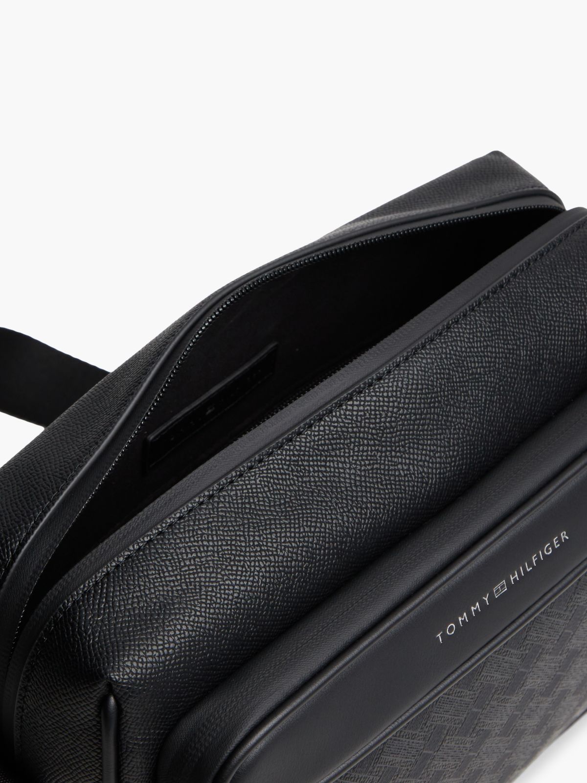 Modern Textured Flag Crossbody Messenger Bag — Black