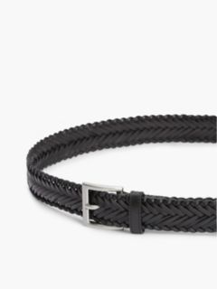Square Buckle Braided Leather Belt — Black 2