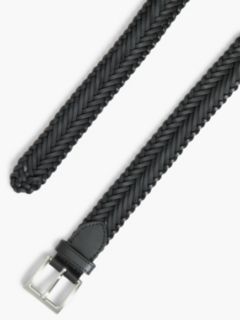 Square Buckle Braided Leather Belt — Black 3