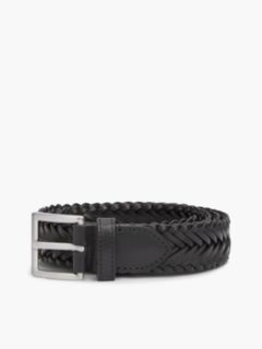 Square Buckle Braided Leather Belt — Black 5