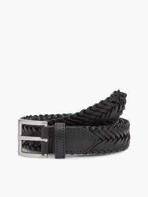 black square buckle braided leather belt for men tommy hilfiger