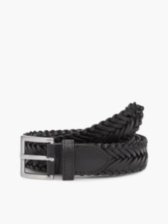Square Buckle Braided Leather Belt — Black 1