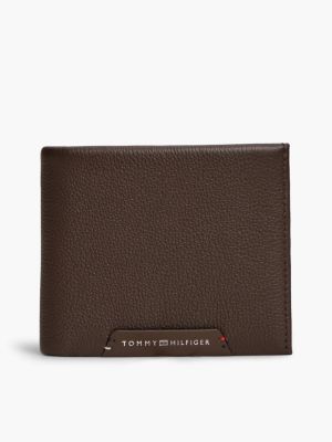 brown corporate bifold-lederbrieftasche für karten und münzen für herren - tommy hilfiger