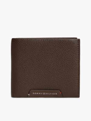 brown corporate bifold-lederbrieftasche für karten und münzen für herren - tommy hilfiger