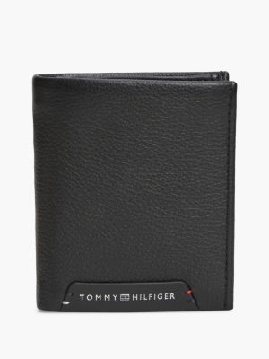 black corporate trifold-brieftasche aus narbenleder für herren - tommy hilfiger
