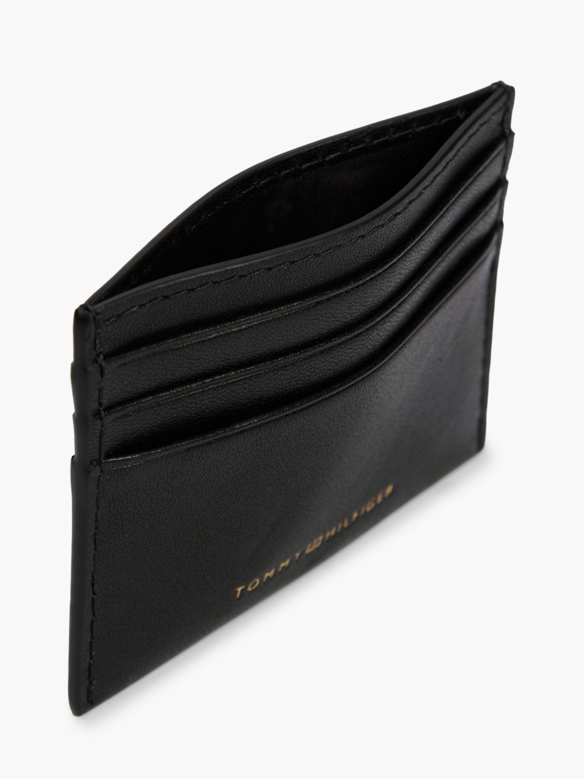 Casual Leather Metallic Logo Card Holder — Black