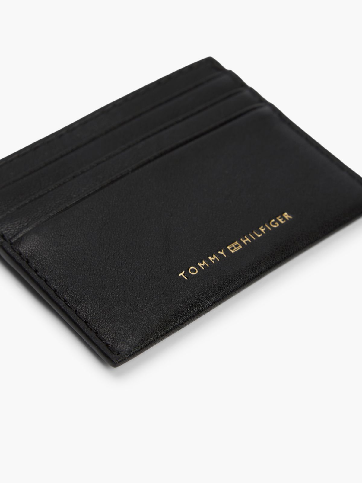 Casual Leather Metallic Logo Card Holder — Black