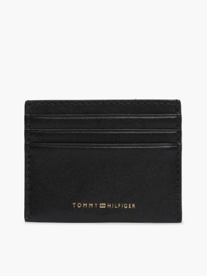 black casual leather metallic logo card holder for men tommy hilfiger