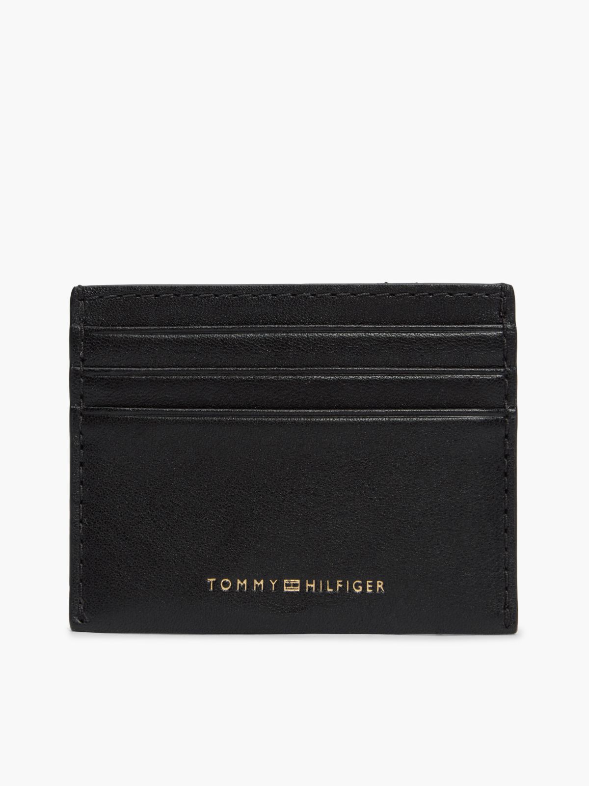Casual Leather Metallic Logo Card Holder — Black