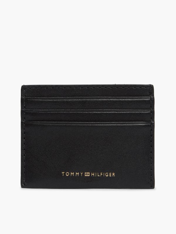 Casual Leather Metallic Logo Card Holder — Black