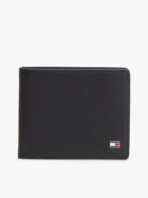 black składany portfel z perforowanej skóry dla mężczyźni - tommy hilfiger