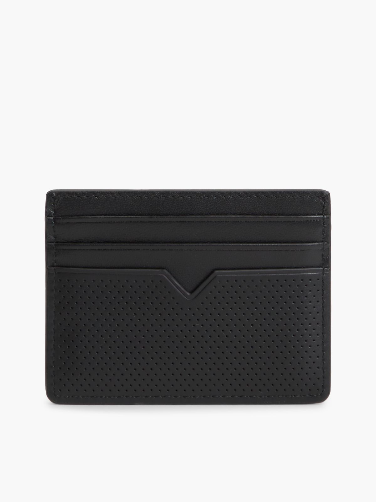 Perforated Leather Enamel Flag Card Holder — Black