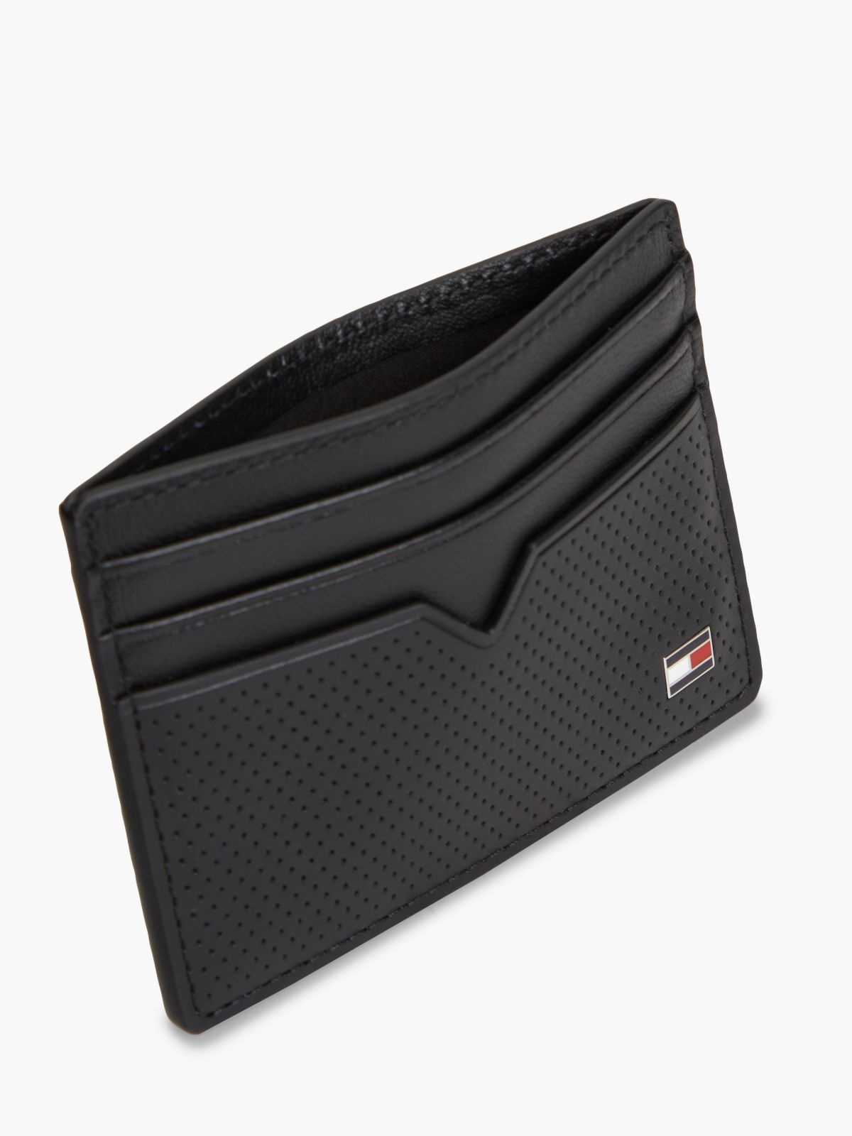 Perforated Leather Enamel Flag Card Holder — Black