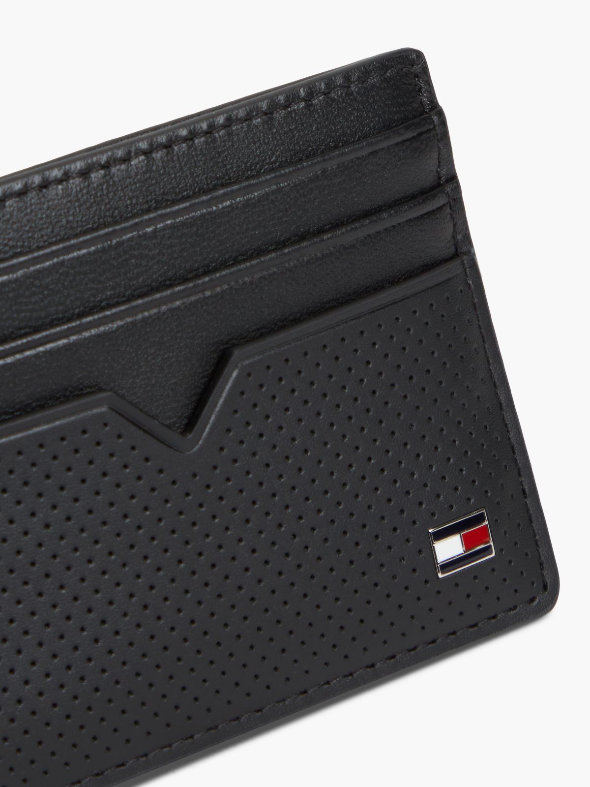 Perforated Leather Enamel Flag Card Holder — Black