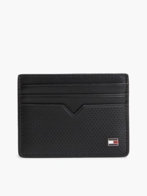 black etui na karty z perforowanej skóry z flagą dla mężczyźni - tommy hilfiger