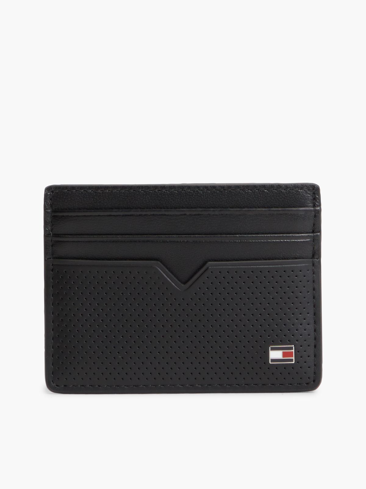 Perforated Leather Enamel Flag Card Holder — Black