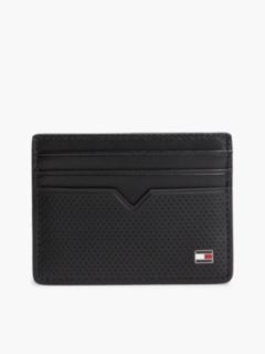 Perforated Leather Enamel Flag Card Holder — Black 1