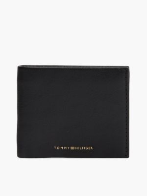 black casual leather card and coin bifold wallet for men tommy hilfiger