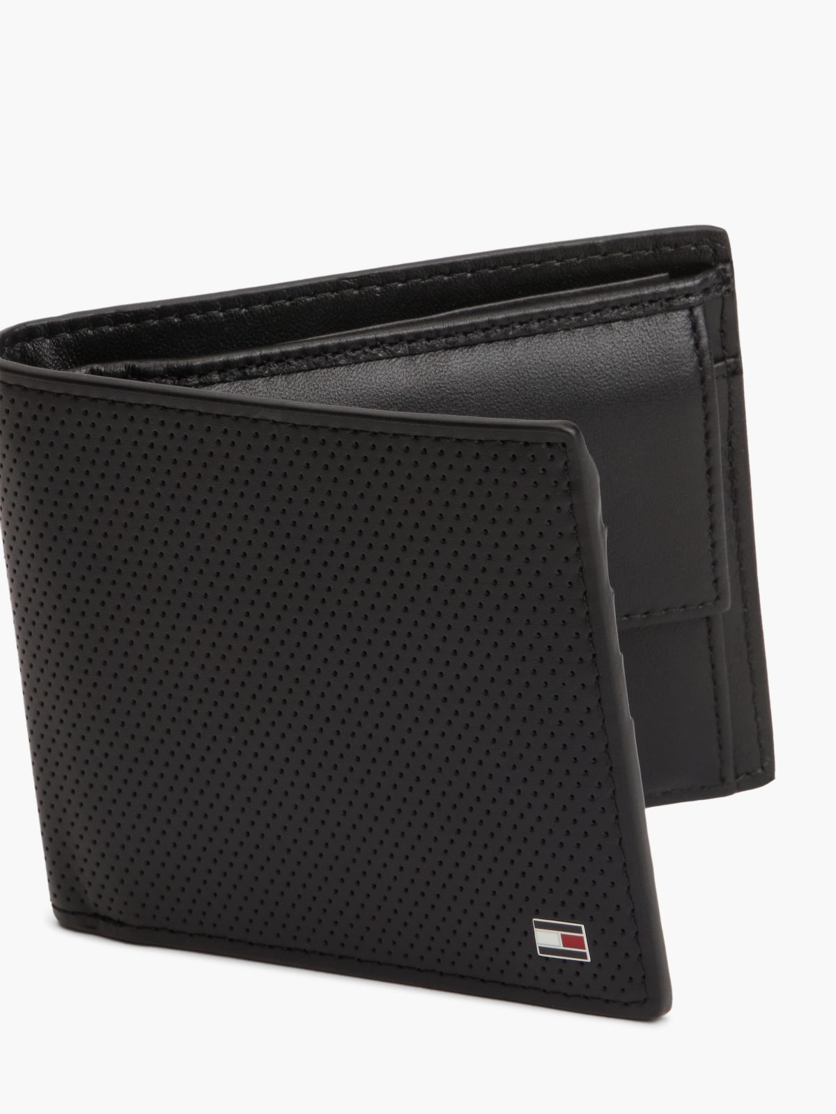 Perforated Leather Card And Coin Wallet — Black