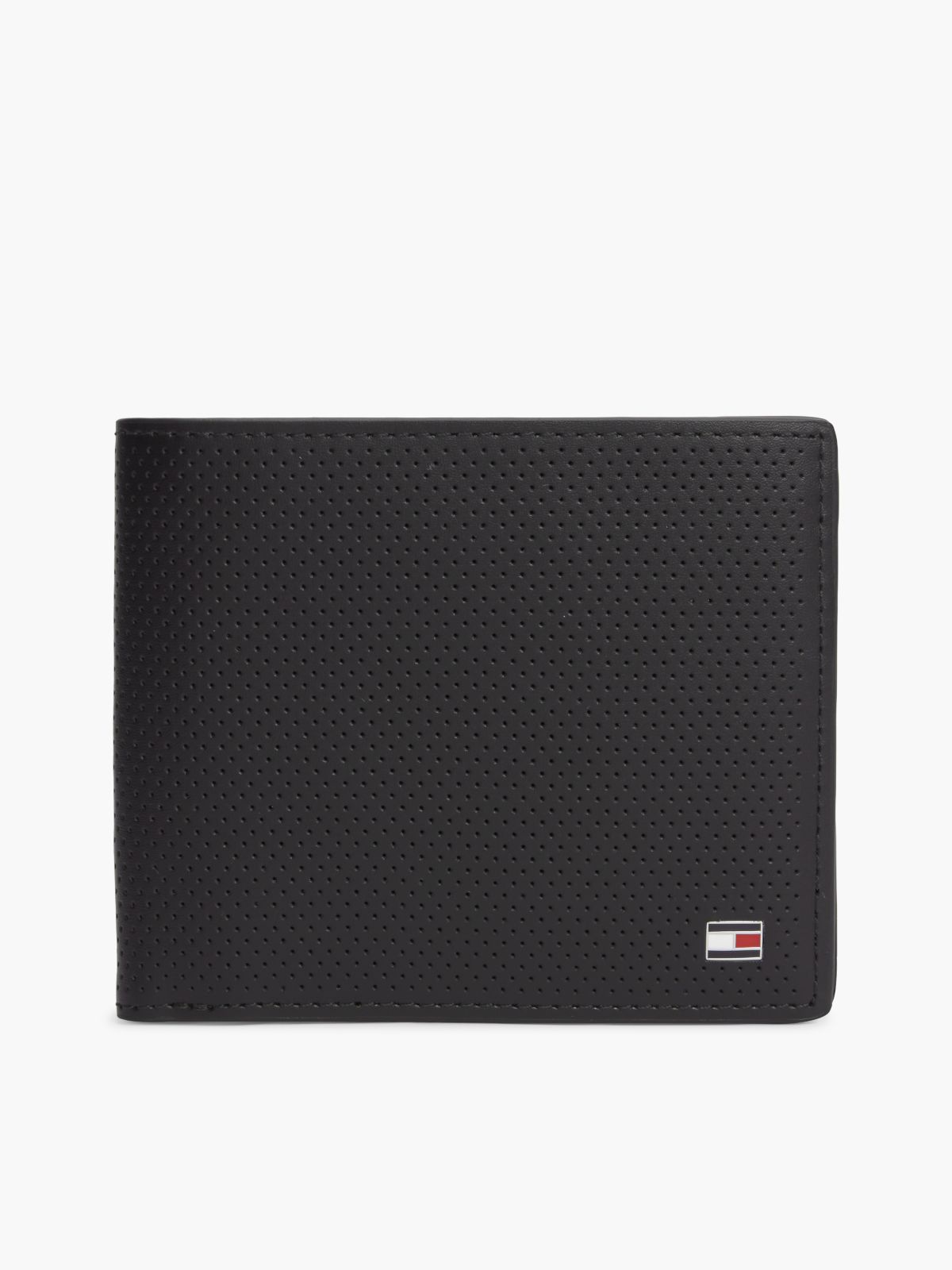 Perforated Leather Card And Coin Wallet — Black