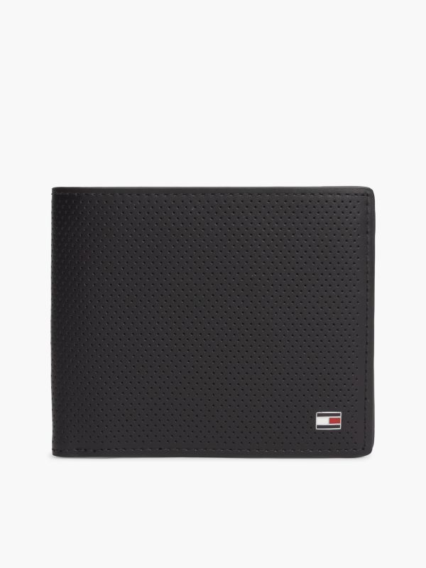 Perforated Leather Card And Coin Wallet — Black