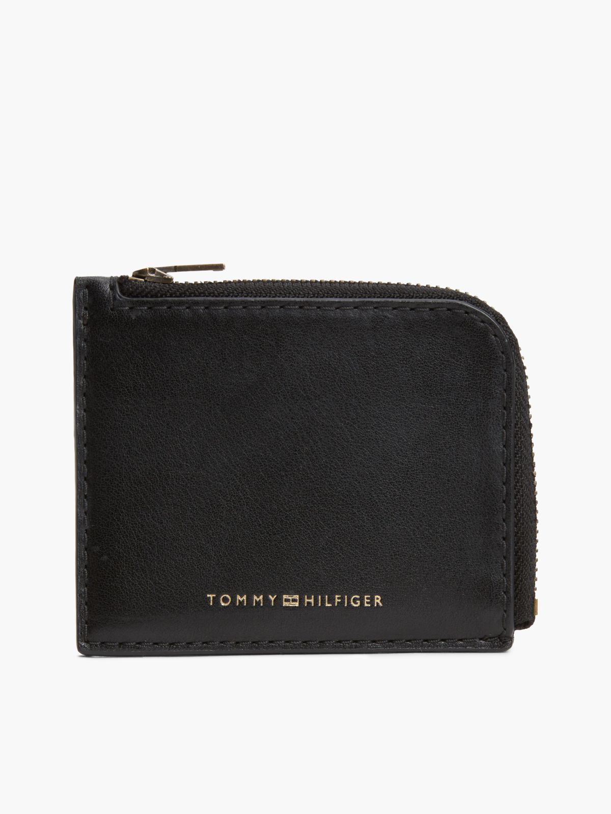 Casual Leather Zip-Around Wallet — Black