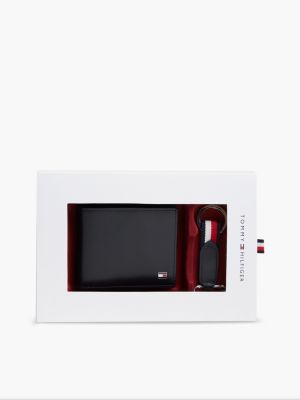 blue leather credit card wallet and key fob gift set for men tommy hilfiger