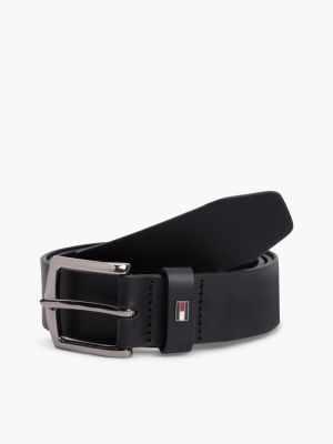 black leather enamel flag rectangular buckle belt for men tommy hilfiger