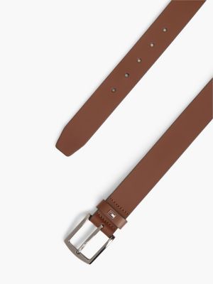 cintura in pelle con fibbia rettangolare brown da uomini tommy hilfiger
