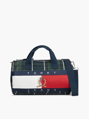 duffle bag archive à carreaux et badge drapeau green pour hommes tommy jeans