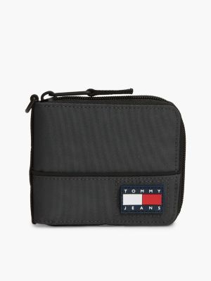 black outdoor logo zip-around wallet for men tommy jeans