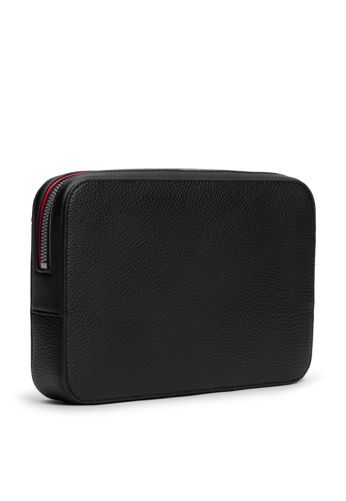 Metal Logo Textured Pouch — Black