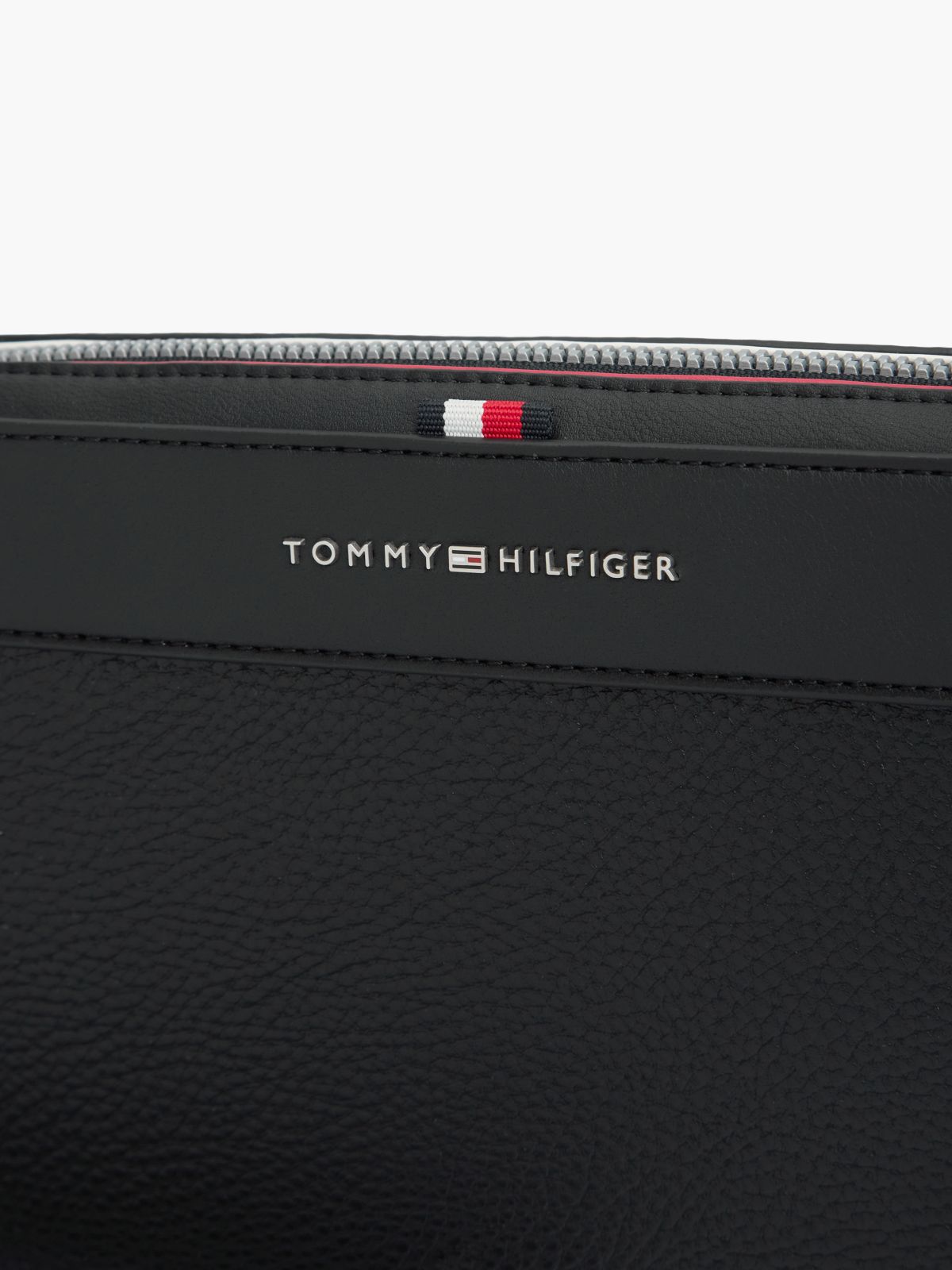 Metal Logo Textured Pouch — Black