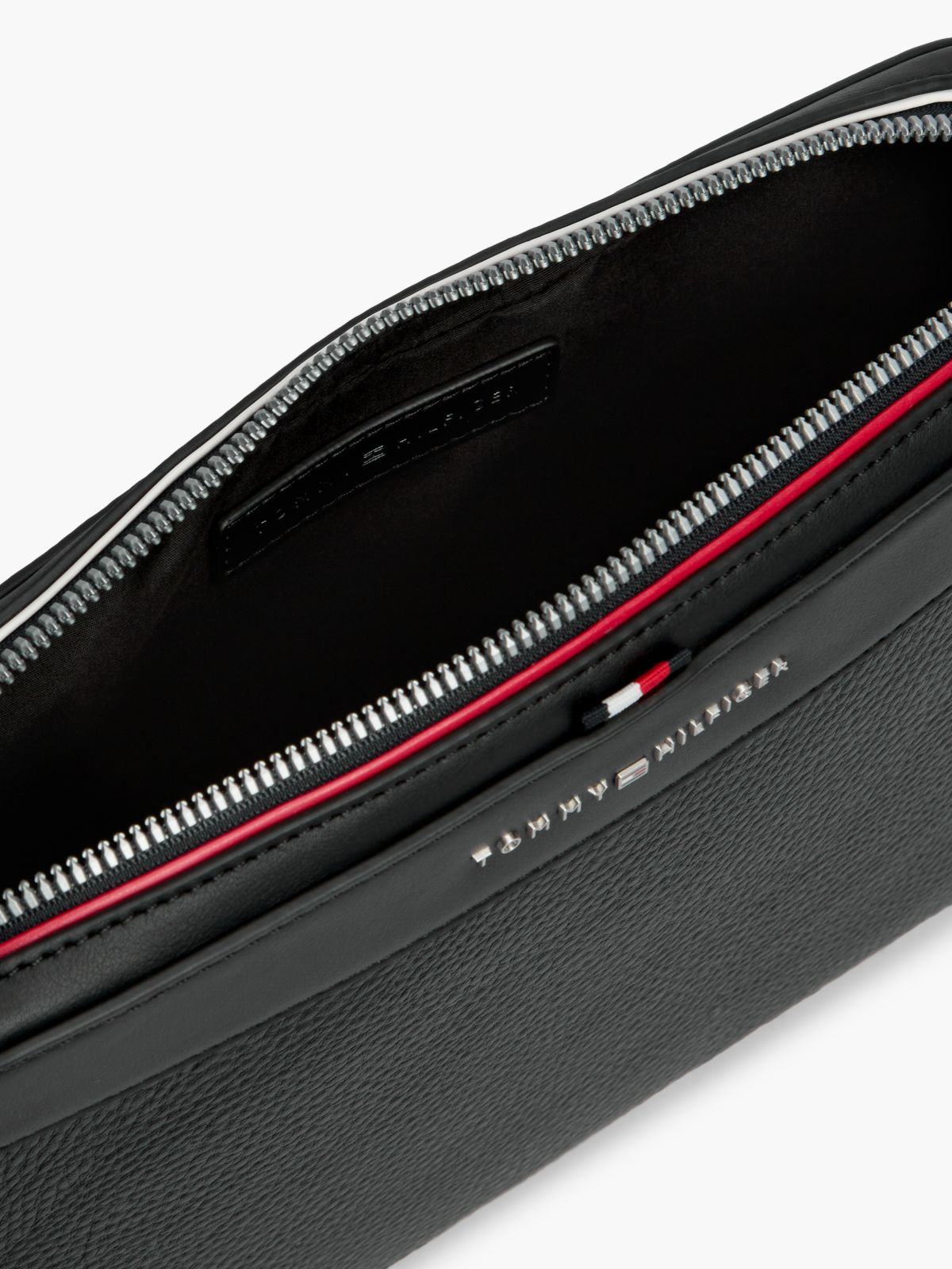 Metal Logo Textured Pouch — Black