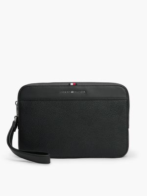 black pouch met textuur en metalen logo voor heren - tommy hilfiger